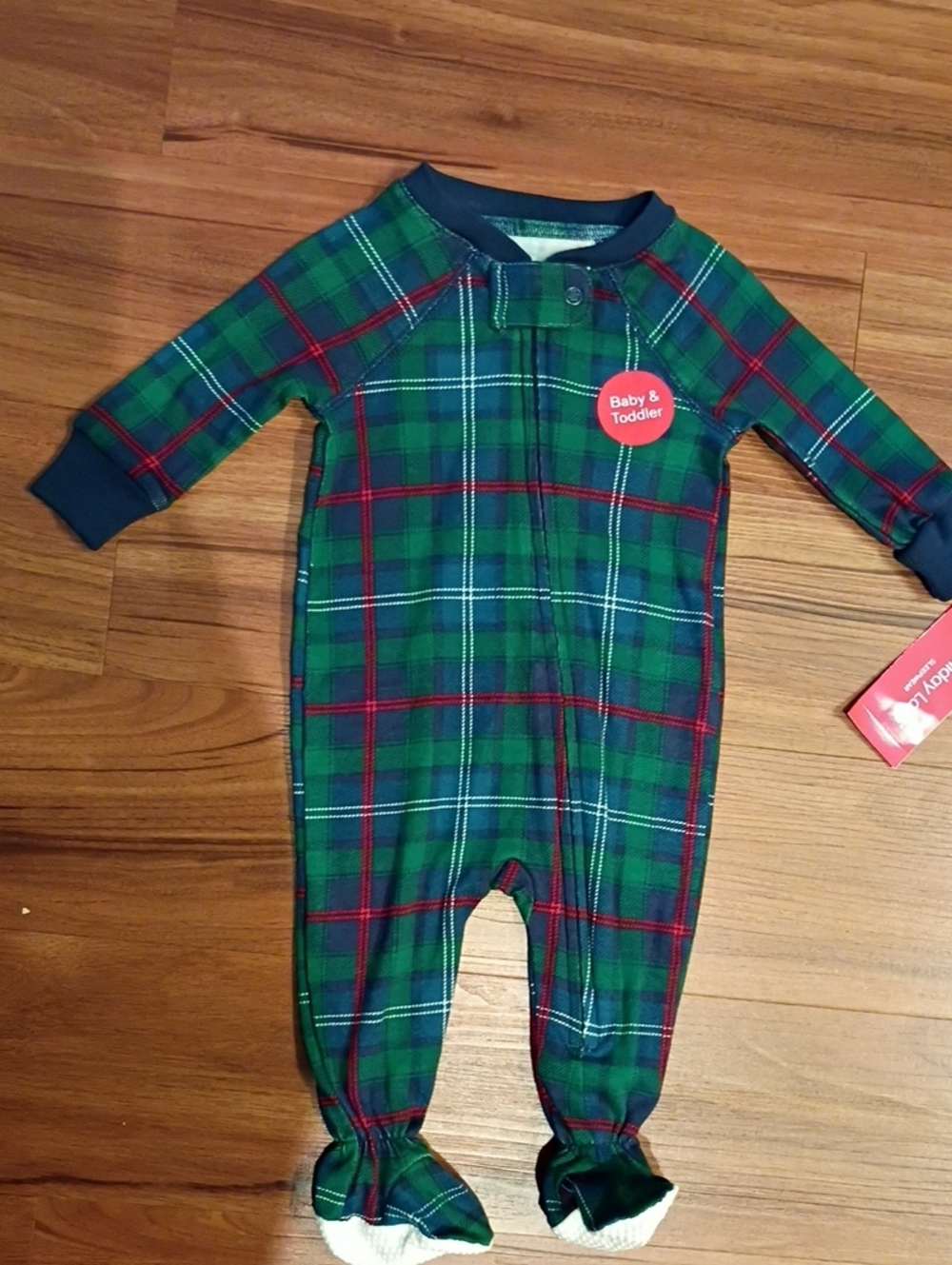 Toddler Green Plaid Footed One-Piece Pajamas